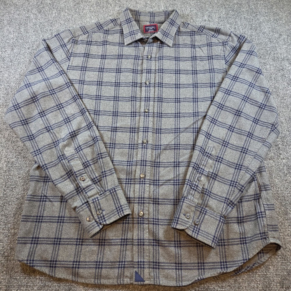 UNTUCKit Men's Size Large Gray Plaid Button Up Casual Flannel Shirt Cotton
